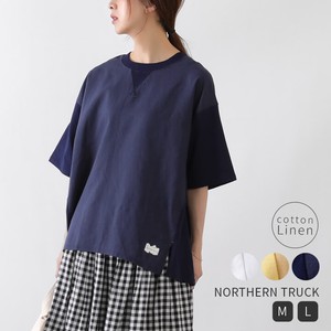 Pocket T-shirt Ladies Short Sleeve Cotton Cotton Linen Switching 248