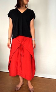 Skirt Long Skirt Ribbon Rayon Linen 3-way Made in Japan