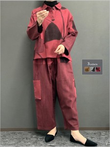 Hand-Painted Shirt Color Blouse Switching Gather Pants Suit Set 1