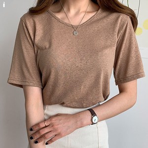 Linen Plain Slim Short Sleeve Standard Top T-shirt Linen