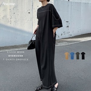 配色ステッチ オーバーサイズ 半袖 Tシャツ ワンピース