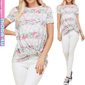 Floral Pattern Waist Twist Short Sleeve T-shirt USA Mint A6 20 2019