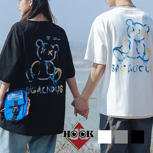 【HOOK】落書き風ベア柄プリント◇ビッグtシャツ