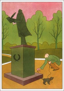 ポストカード イラスト バルタック「目が合う銅像と男性」 コミカル