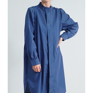 Attached Stand Color Shirt One-piece Dress Layard