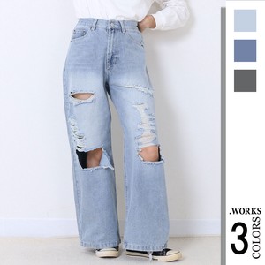 Denim Full-Length Pant Waist Pocket Denim Wide Pants