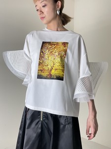 Photo Print Frill Sleeve Pullover