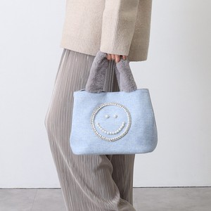 SMILE Pearl Embroidery Fur Handle Tote Bag 2
