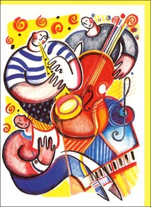 グリーティングカード 多目的 「ジャズバンド」アート 音楽 メッセージカード 定形