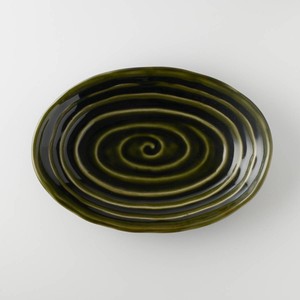 asumi(彩澄) 渦紋楕円皿 オリーブ[日本製/美濃焼/和食器/リサイクル食器]