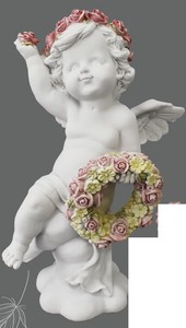 【インテリア】【ガーデニング】花輪を手に持つ天使　0540641