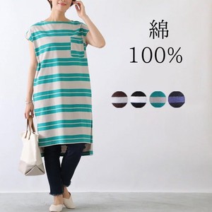 Casual Dress T-Shirt French Sleeve One-piece Dress Border Cut-and-sew