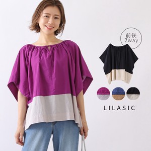 Gather Blouse Blouse Pullover 2-Way Color Scheme Switch Cotton 2 9 5