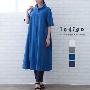 Cotton Plain One-piece Dress Half Length LL Ladies Leisurely indigo Indigo