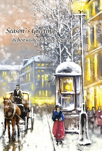 クリスマスポストカード　赤いスカートの女性と馬車　2022秋冬新作