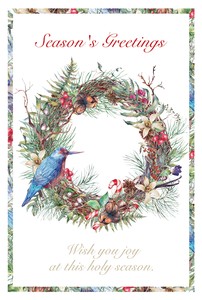 クリスマスポストカード　青い鳥とリース　2022秋冬新作
