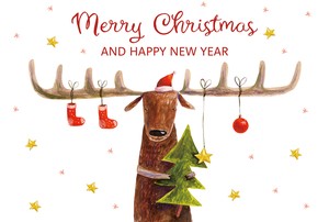 Christmas Postcard Reindeer Tree 2