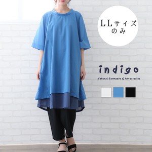 Cotton One-piece Dress Half Length LL 100% Leisurely indigo Indigo