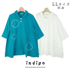 Circle Embroidery Tunic Three-Quarter Length LL Cotton Dobby 100% Leisurely indigo Indigo