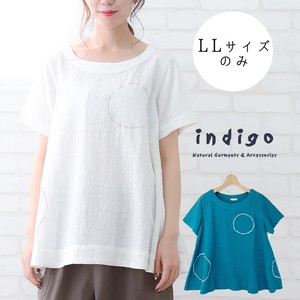 Circle Embroidery Top Short Sleeve LL Cotton Dobby 100% Leisurely indigo Indigo