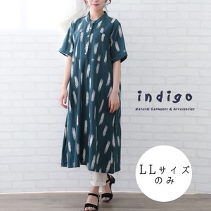 Cotton Print One-piece Dress Half Length LL Lining Attached Leisurely indigo Indigo