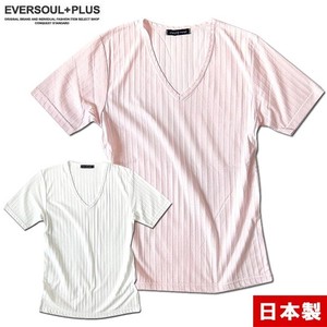 T-shirt Pink White T-Shirt V-Neck Rib Men's Short-Sleeve Cut-and-sew Made in Japan