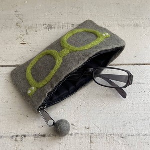 Wool Felt Eyeglass Pouch Cosme Pouch Eyeglass Case Pencil Case Handmade Tray Gray