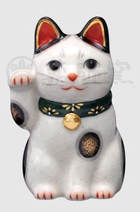 陶彩菊花招き猫(右手上げ・緑・小)