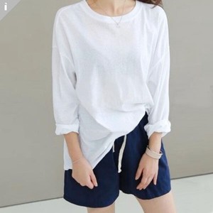 T-shirt Plain Color Long Sleeves T-Shirt Tops Cotton