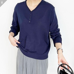 Sweater Knitted Button Attached Fit Long Sleeve V-neck Knitted Simple 2