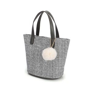 2 Tweed Material Bucket type Handbag Bag Eco Fur Charm Attached 2