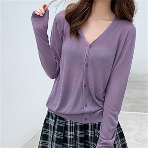 Knitted Top Long Sleeve Button Neck Knitted Cardigan