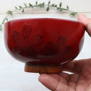 Sakura Pasting Design wooden Hotei Soup Bowl Red Sakura 2