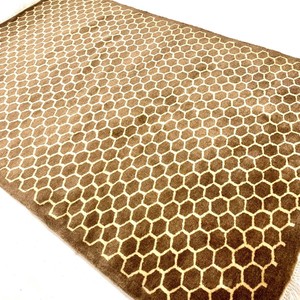 手織り絨毯　ラグ　ウール　約100x150cm　ブラウン　パキスタン製　マット　モダン