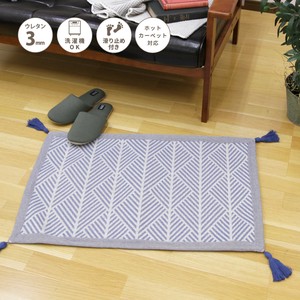 洗濯機で洗える 玄関マット 屋内 インド綿100% 滑り止め付き 「クラック」 ネイビー　約50×80cm