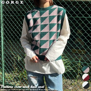 柄クルーネックニットベスト