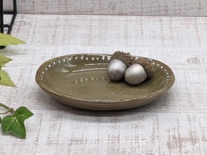 小皿 小付 和陶器 和モダン /楕円小皿　渋草