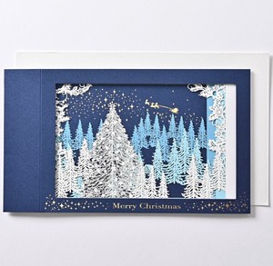 レーザーカットボックスタイプクリスマスカード ■レーザーカット加工 ■夜の森の中のクリスマスツリー