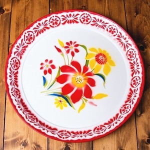 Retro Enamel Floral Pattern Decoration Plate Tray Rabbit AND 4 4 3 cm