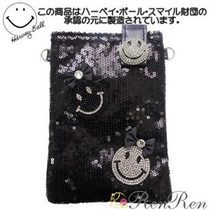 キラキラスマイルスパンコールスマホポシェット　デコ雑貨　　スマホポシェット　携帯ケース　携帯入れ