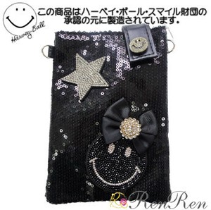 キラキラスマイルスパンコールスマホポシェット　デコ雑貨　　スマホポシェット　携帯ケース　携帯入れ