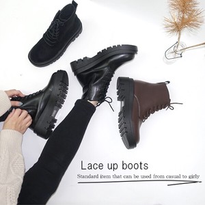 2 Boots Lace-up Track Sole Boots Thick-soled Mid-calf Boots Square