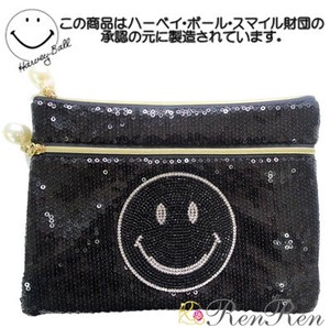 キラキラスマイルスパンコールWファスナーポーチ　デコポーチ　化粧ポーチ　コスメポーチ　デコ雑貨