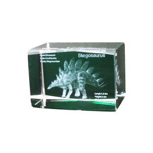 ＜インテリア雑貨＞ガラスオブジェ　3Dクリスタル(M)　ステゴサウルス　グリーン　No.120-689