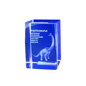 ＜インテリア雑貨＞ガラスオブジェ　3Dクリスタル(M)　ブラキオサウルス　ブルー　No.120-692