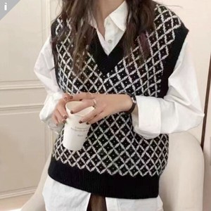 【セーター・ニット】パターン　ニット　ルーズフィット　ベスト　カーディガン　Vest knit 2022秋冬新作
