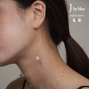 Pierced Earrings Gold Post Pearls/Moon Stone M Made in Japan