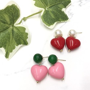 Pierced Earringss Pearl Red Pink