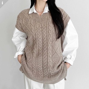 【セーター・ニット】パターン　アンバランス　ベスト　Vネック　ニット　Vest knit 2022秋冬新作