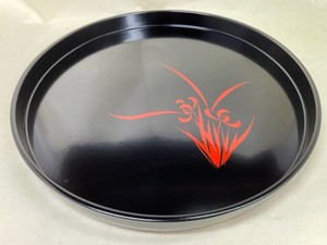 R48-39　丸盆　黒塗　朱らん　　Round tray, black lacquered, vermilion　【半額蔵ざらえ大処分】